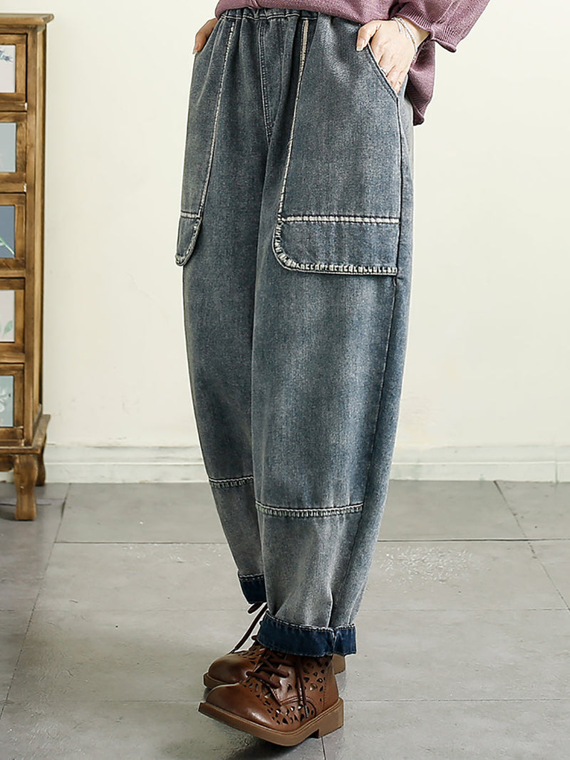 Summer Denim Spliced Harem Pants Qw1016
