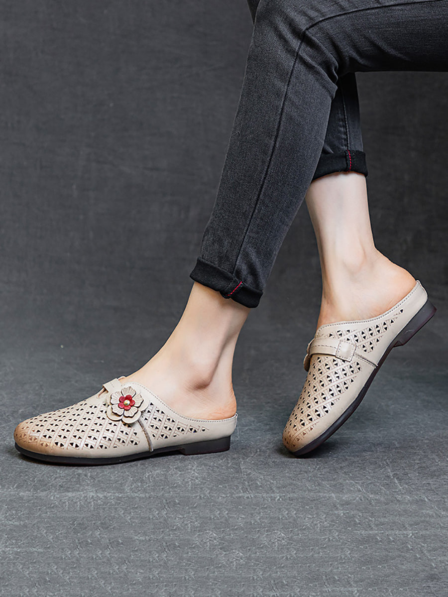 Summer Leather Cutout Flower Spliced Sandals As1054