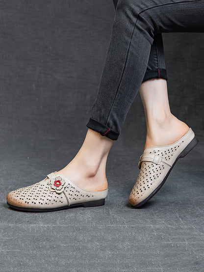 Summer Leather Cutout Flower Spliced Sandals As1054