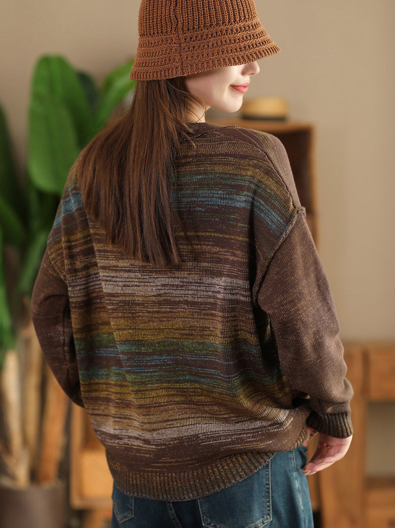 Autumn Artsy Colorful Knit V-neck Cardigan Sweater Ai1077