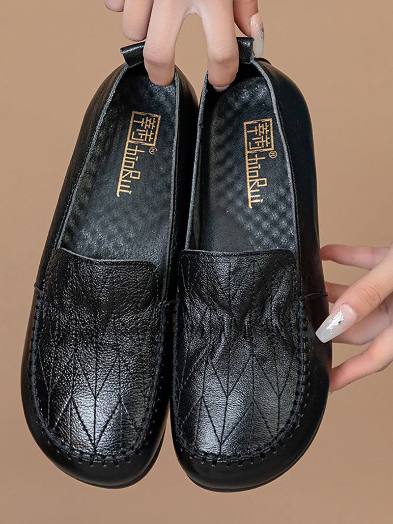 Genuine Leather Stitching Low Heel Shoes As1015