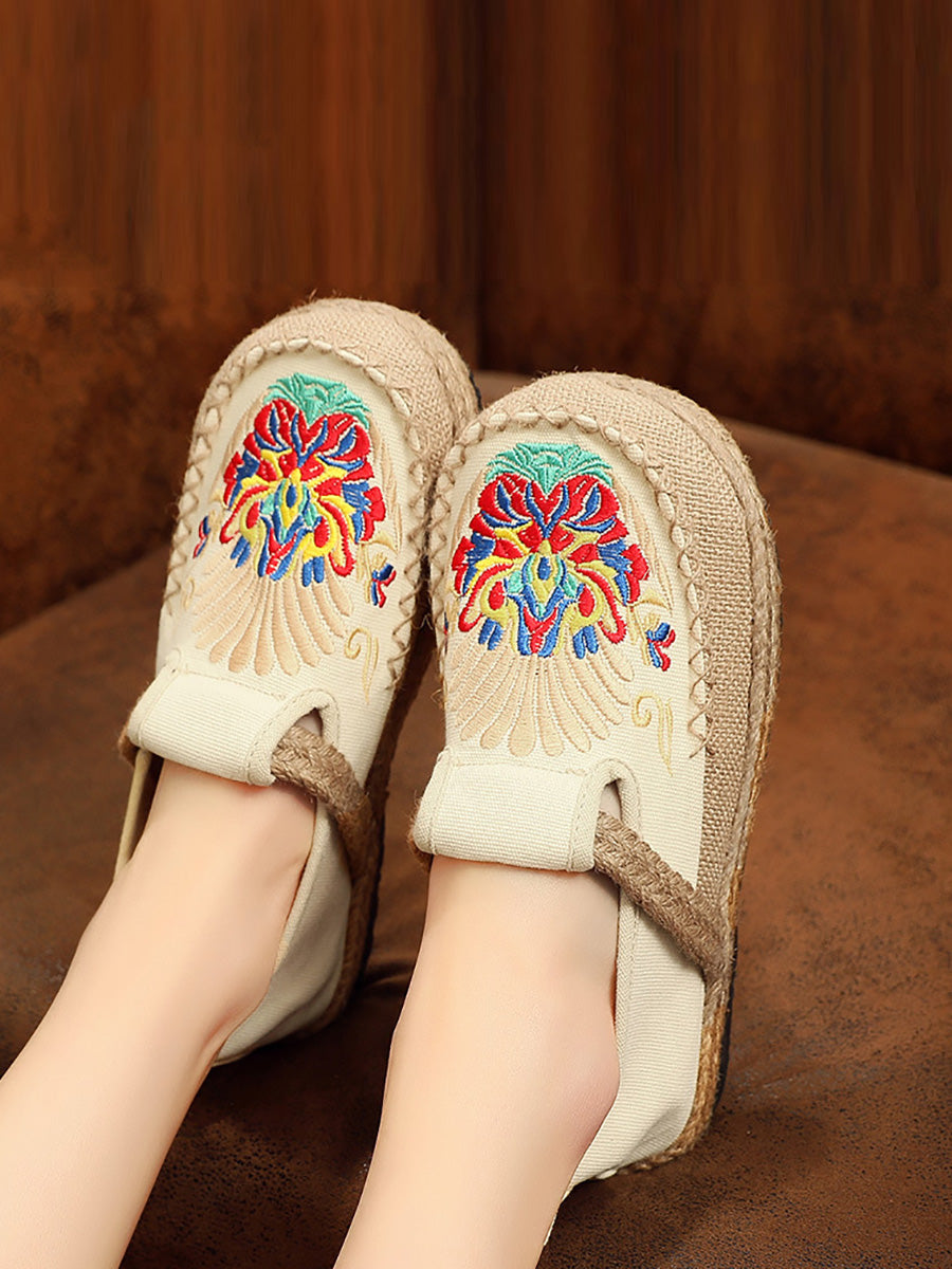 Summer Embroidery Cloth Linen Flat Shoes Ah1011