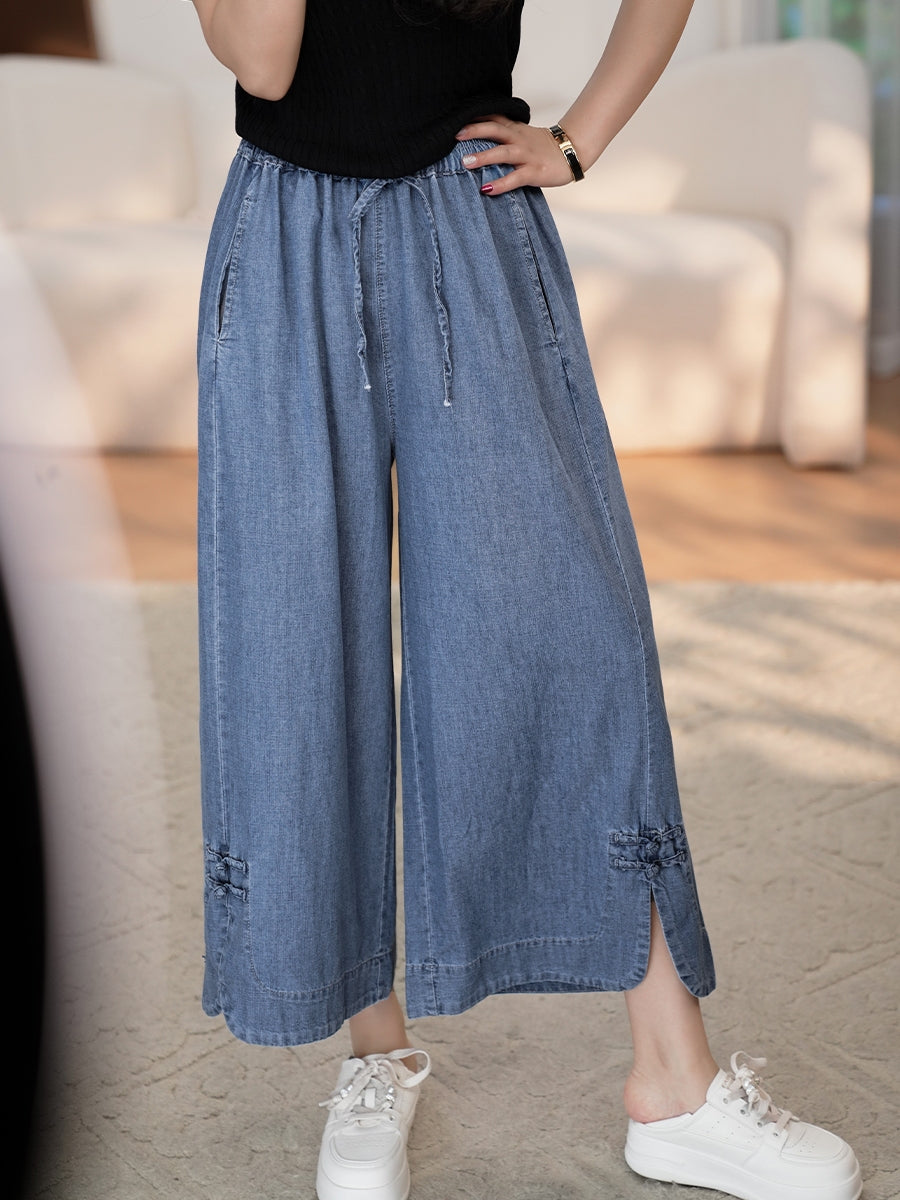 Summer Buckle Wide-leg Denim Pants Cx031