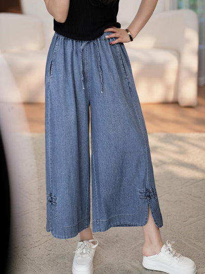 Summer Buckle Wide-leg Denim Pants Cx031