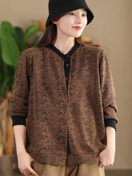 Flower Colorblock Button Cotton Coat At1027