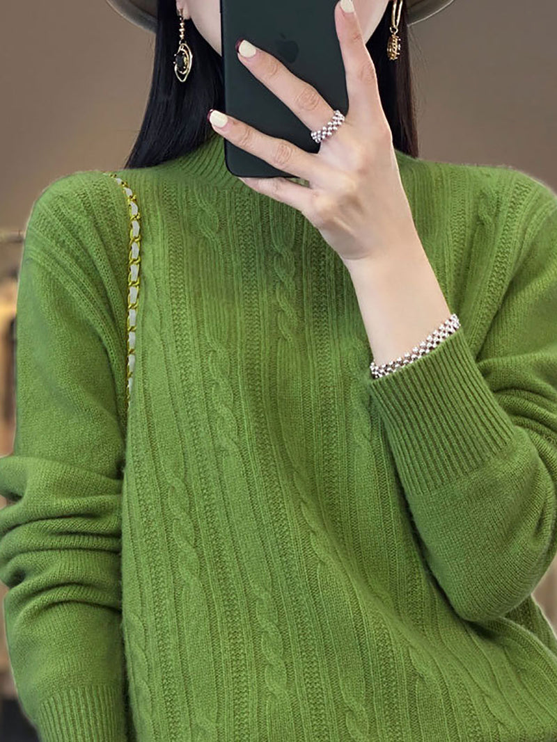 Autumn Cable Knit 100%wool Half Turtleneck Sweater Qn027