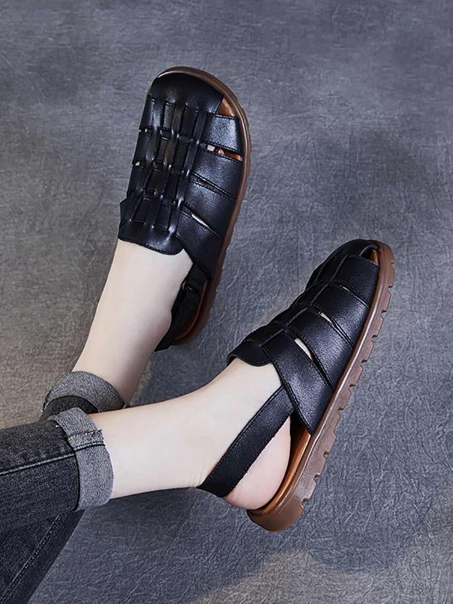 Summer Leather Spliced Flat Slippers Aa1015