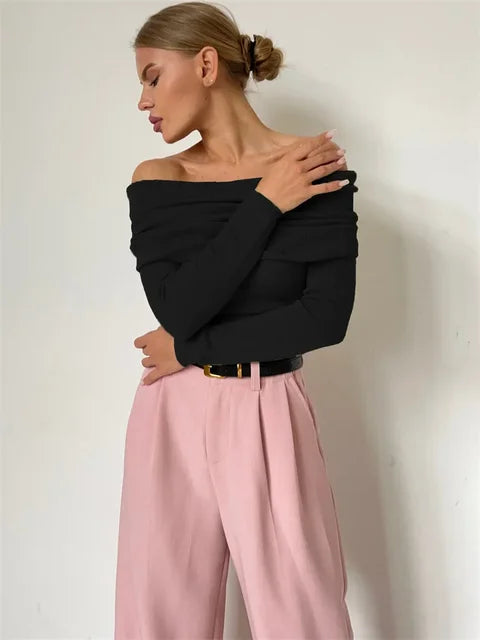 Off-shoulder Knit Pullover Sweater for Mesh See-through Long Sleeve Backless Y2k Top Knitwear Pullover