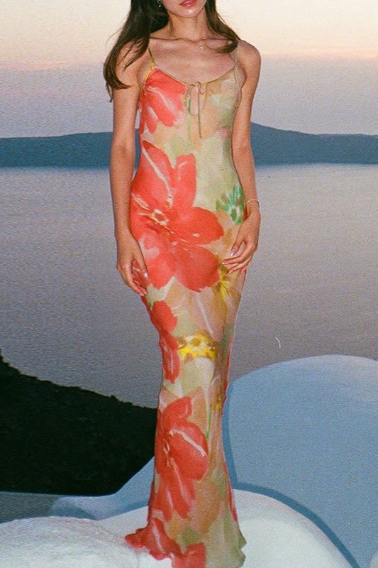 Tie Back Cutout Cami Mermaid Maxi Dress