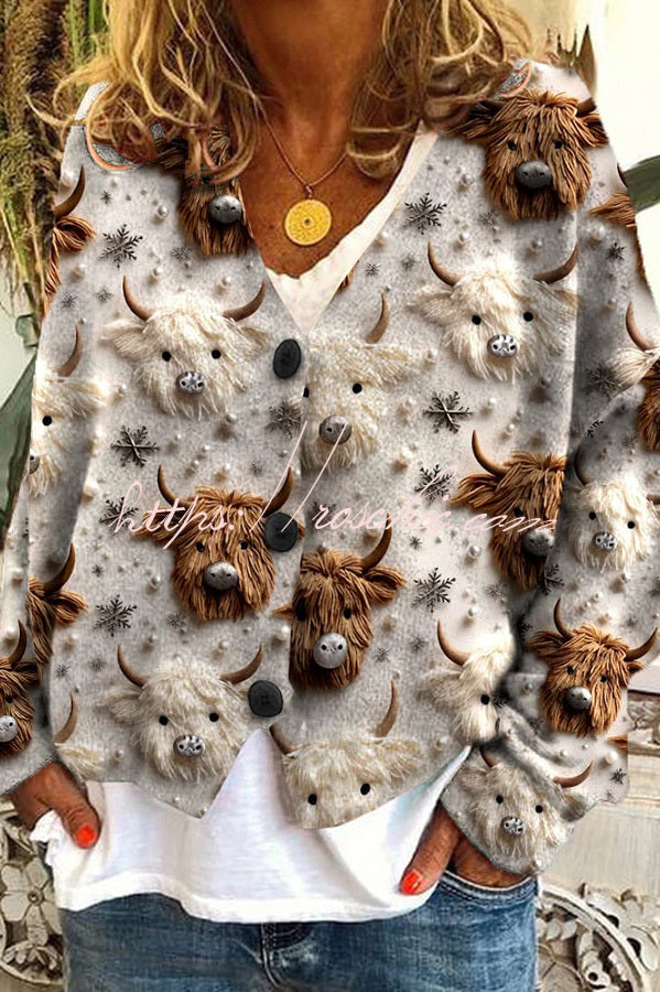 Fun and Long Sleeved Cardigan With Fun Printed Buttons
