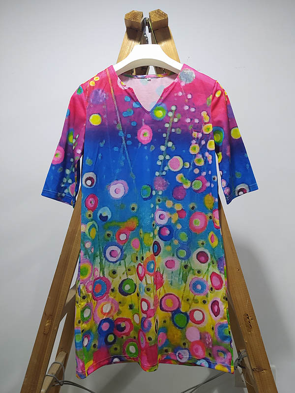 Original Printing V-neck Short Sleeve Mini Dress