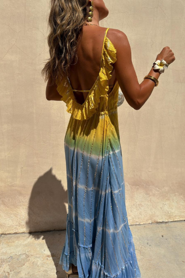 Gold Lurex Tie-dye Maxi Dress