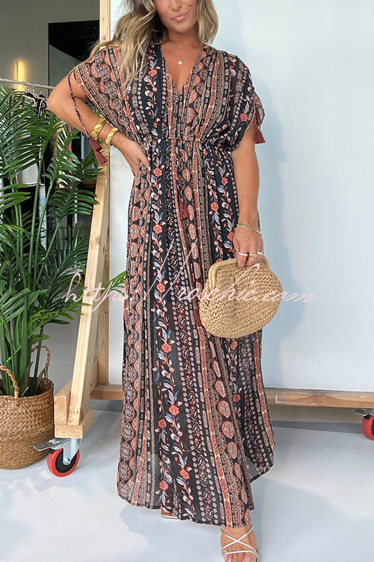 Style Unique Print V-neck Loose Maxi Dress