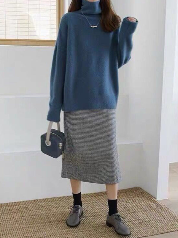 Street Loose Camel High-neck Long Sleeves Sweater Qx009