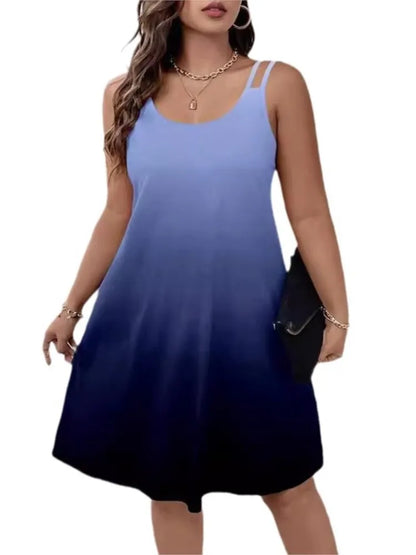 Summer New Gradient Print Midi Dresses Beach Vacation Loose Camisole Dress Female Vestidos