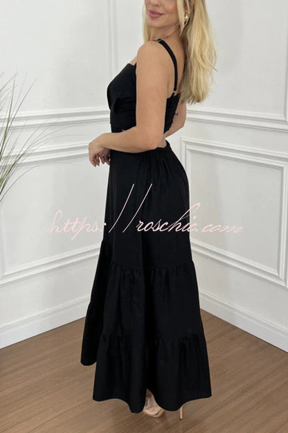 Color Sleeveless Pleated Back Waist-baring Maxi Dress