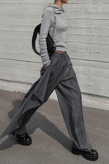 Deconstructed Wide-leg High-waist Pants