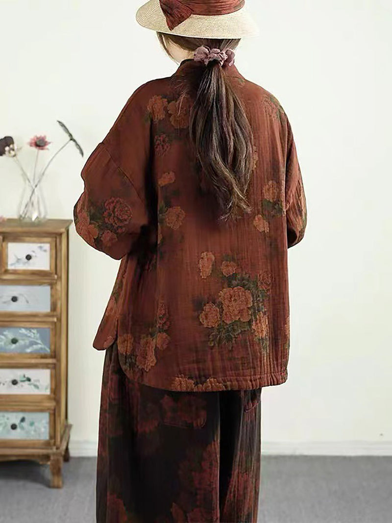 Autumn Flower Buckle Cotton Stand Collar Coat Ba1046