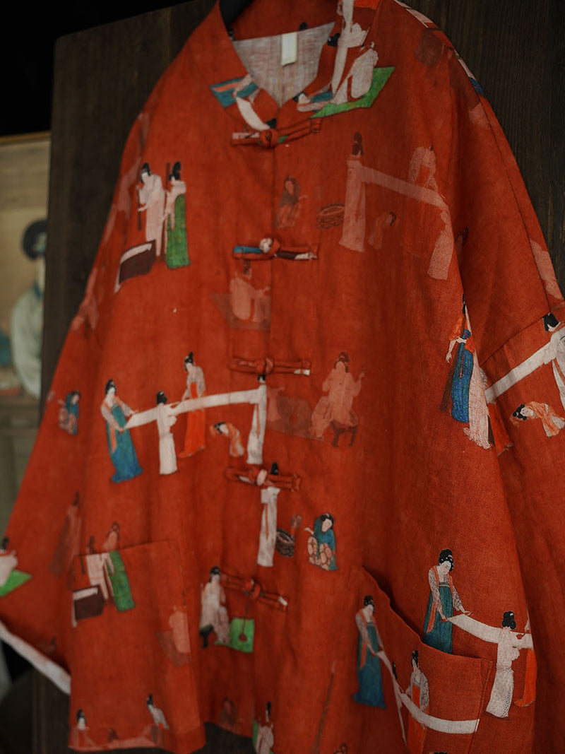 Summer Character Button Linen Blouse As1039
