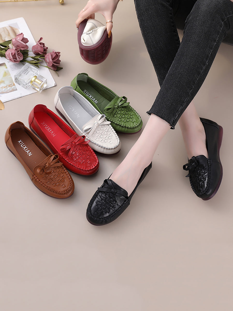 Summer Soft Leather Weave Flat Shoes Fg1019