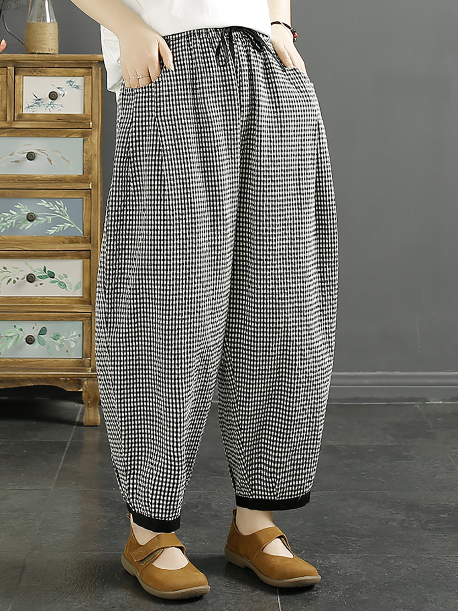 Plaid Summer Cotton Harem Pants Qw1044