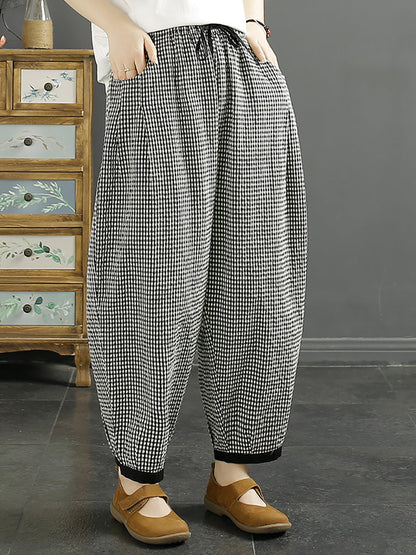 Plaid Summer Cotton Harem Pants Qw1044