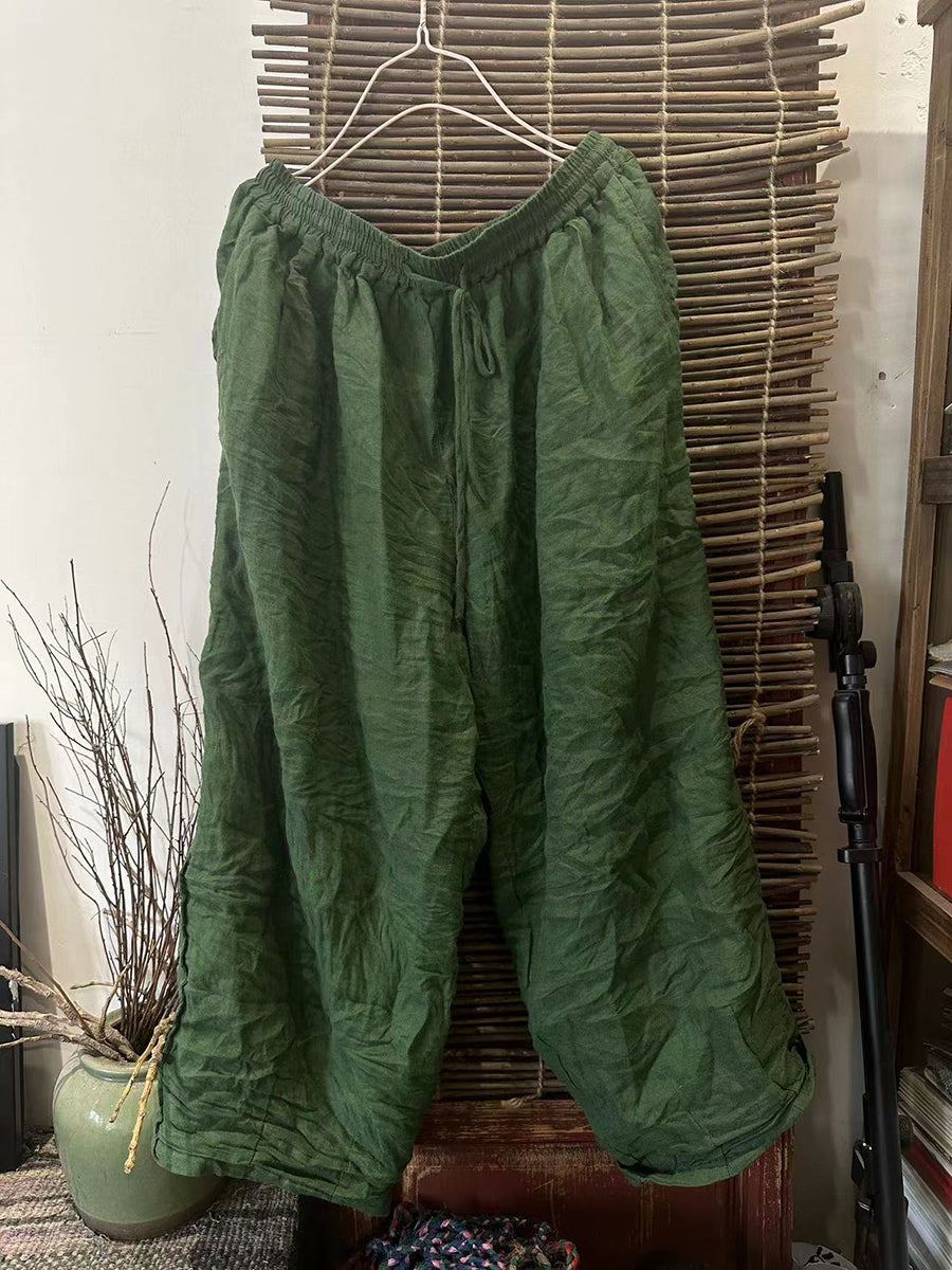 Autumn Pure Color Ramie Linen Wide-leg Pants Qn015