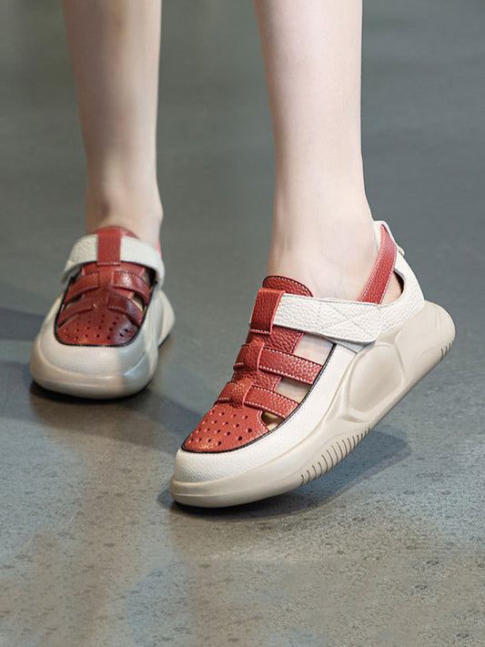 Summer Leather Colorblock Platform Sandals Io1027