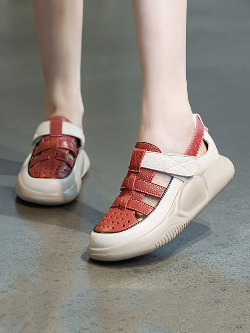 Summer Leather Colorblock Platform Sandals Io1027