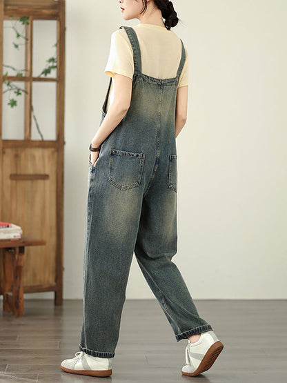 Color Straight Pure Denim Jumpsuits Summer