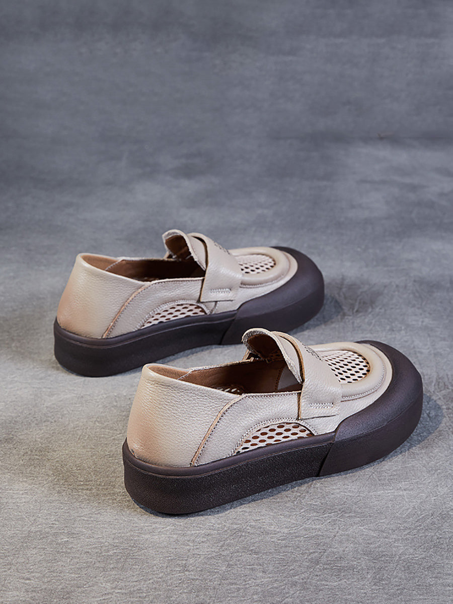 Summer Leather Cutout Flat Shoes Pp1030