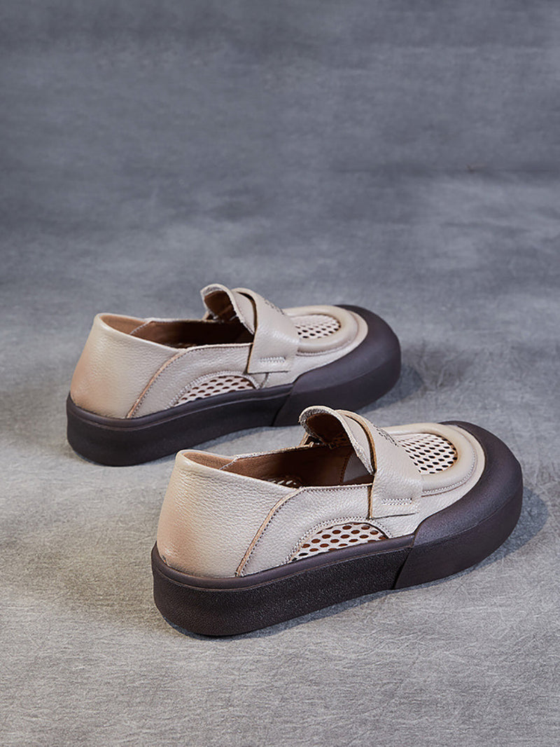 Summer Leather Cutout Flat Shoes Pp1030