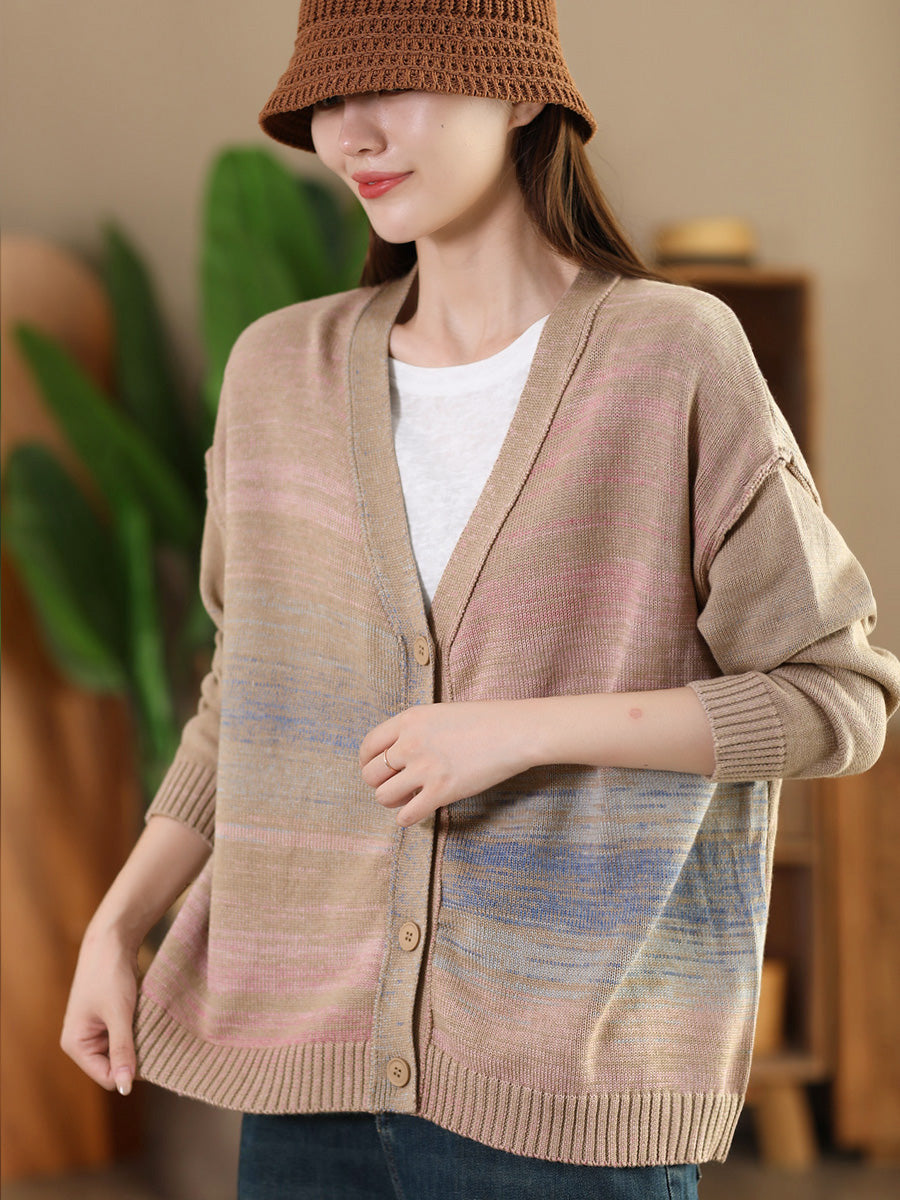 Autumn Artsy Colorful Knit V-neck Cardigan Sweater Ai1077