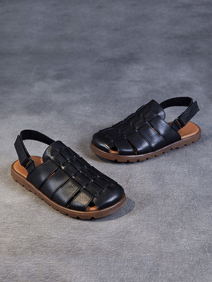 Summer Leather Spliced Flat Slippers Aa1015