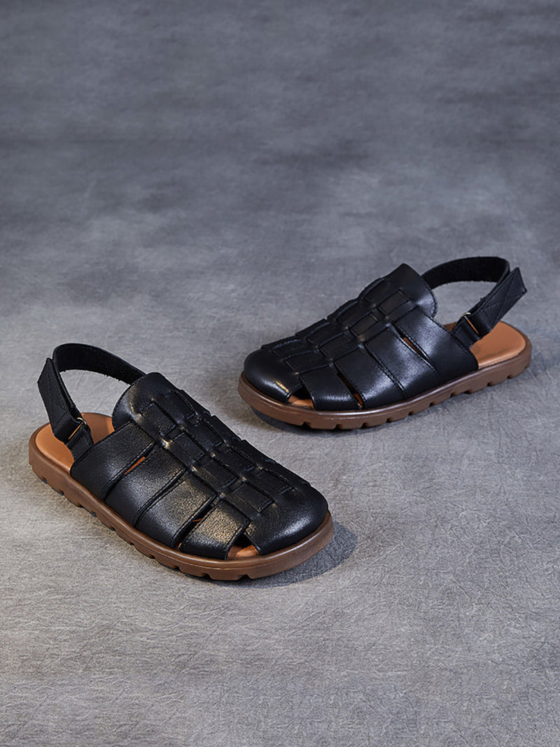 Summer Leather Spliced Flat Slippers Aa1015