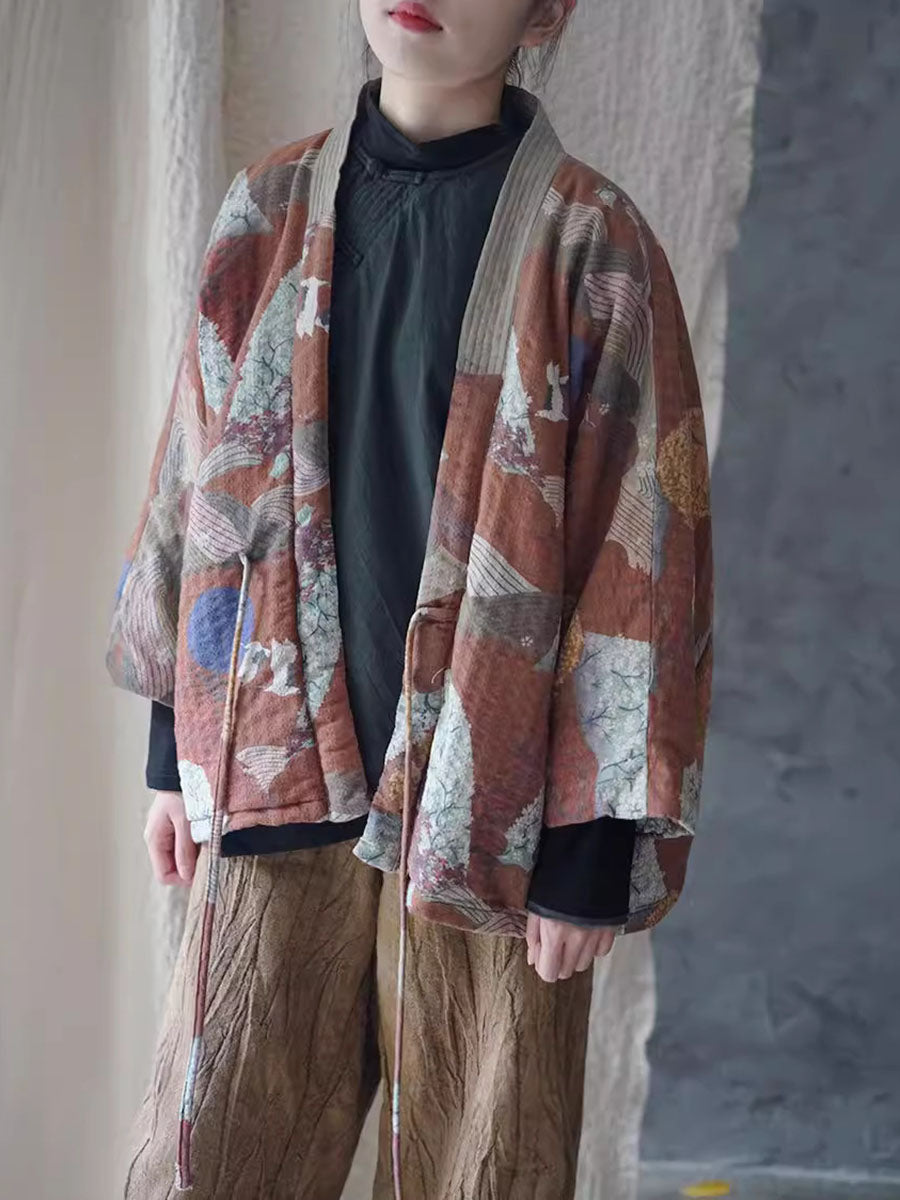 Autumn Print Strap Cotton Padded Coat Wg020