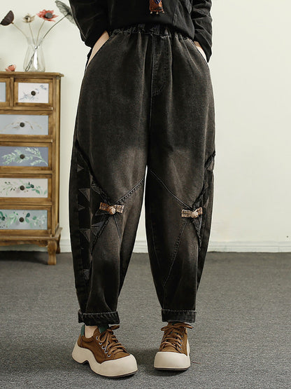 Autumn Patch Spliced Washed Denim Harem Pants Ai1052