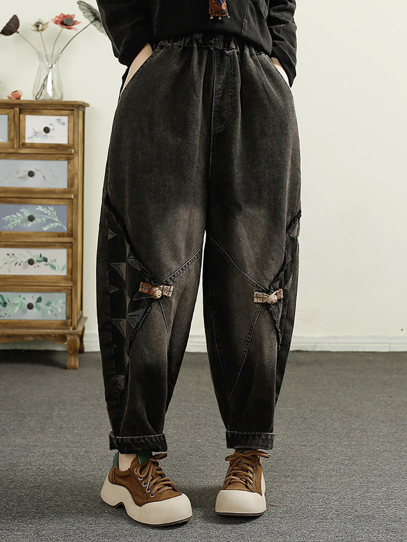 Autumn Patch Spliced Washed Denim Harem Pants Ai1052