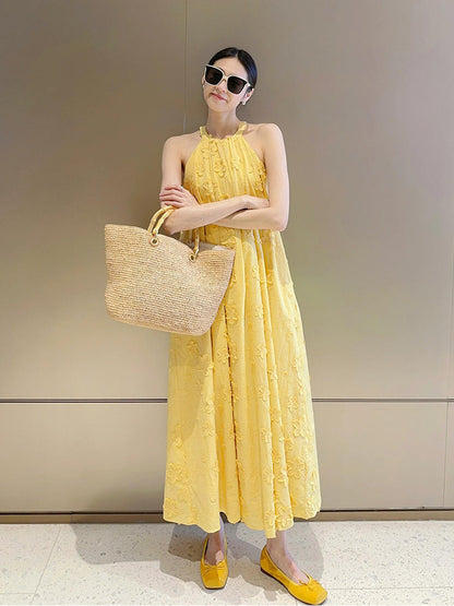 Yellow 3d Halter Maxi Dress