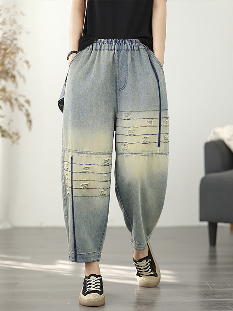 Pants Frayed Retro Denim Harem