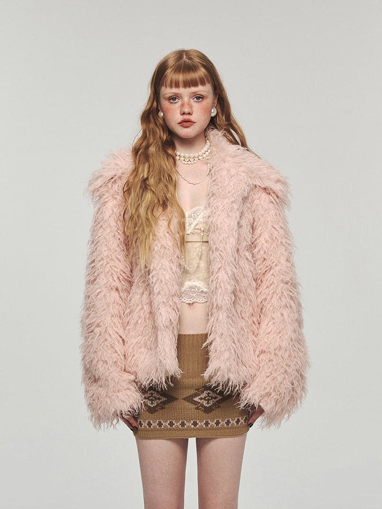 Fluffy Long Lapel Color Versatile Eco-fur Coat
