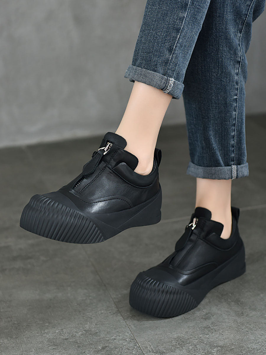 Genuine Leather Zipper Platform Shoes Wg035