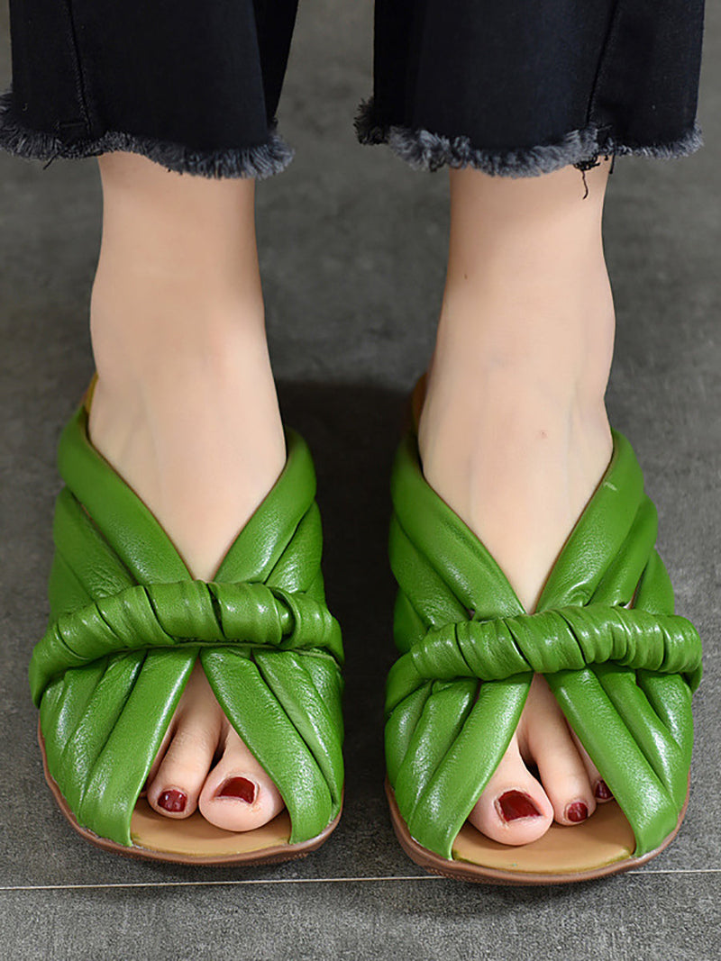 Summer Leahter Weave Flat Slippers Bn1013
