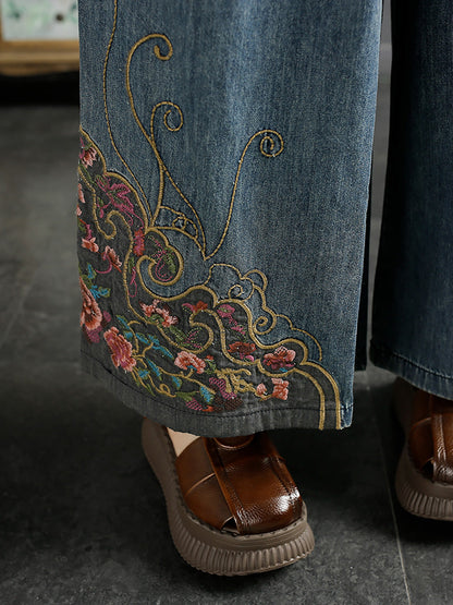Summer Embroidery Wide-leg Denim Pants Co1050