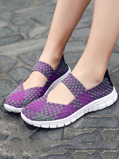 Summer Colorblock Weave Flat Shoes Rr1017