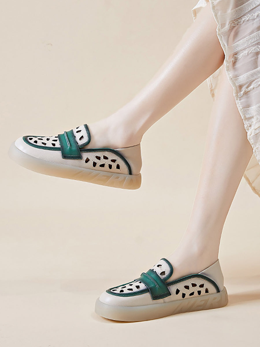 Summer Leather Colorblock Flat Shoes Fg1005