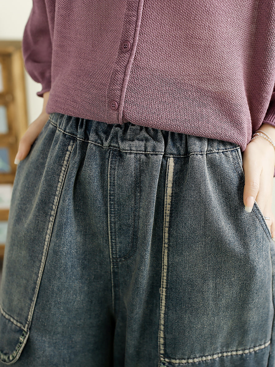 Summer Denim Spliced Harem Pants Qw1016