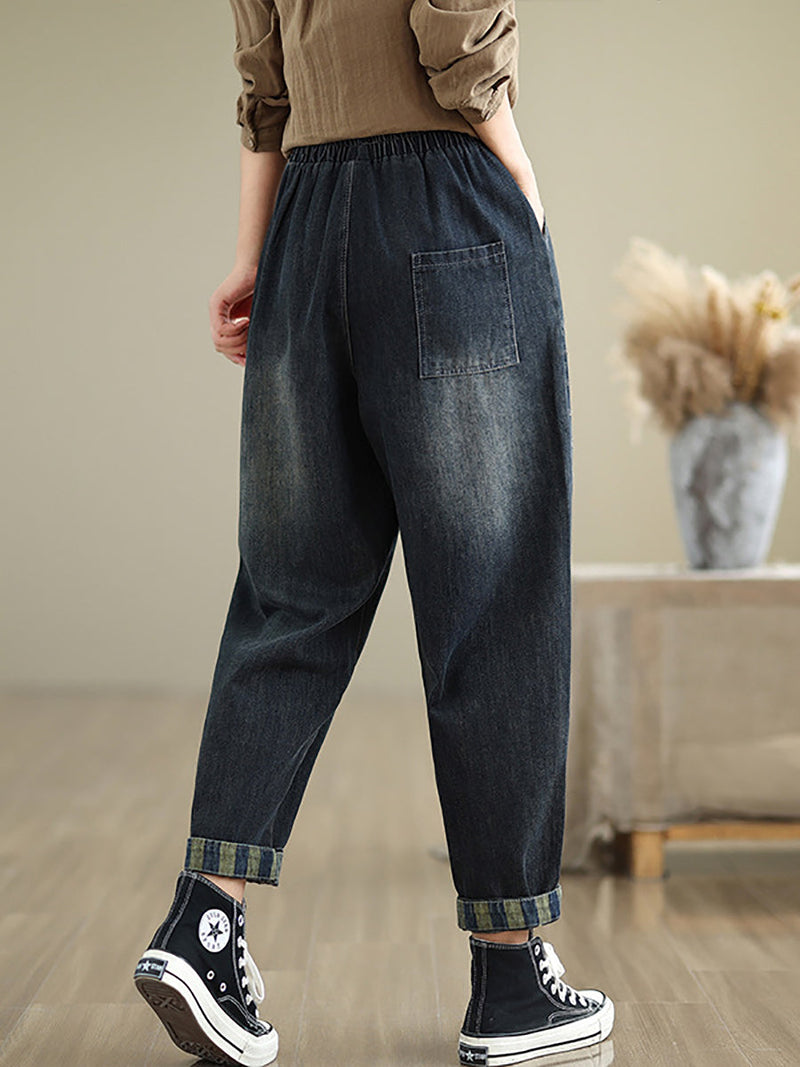 Autumn Spliced Loose Denim Harem Pants At1064