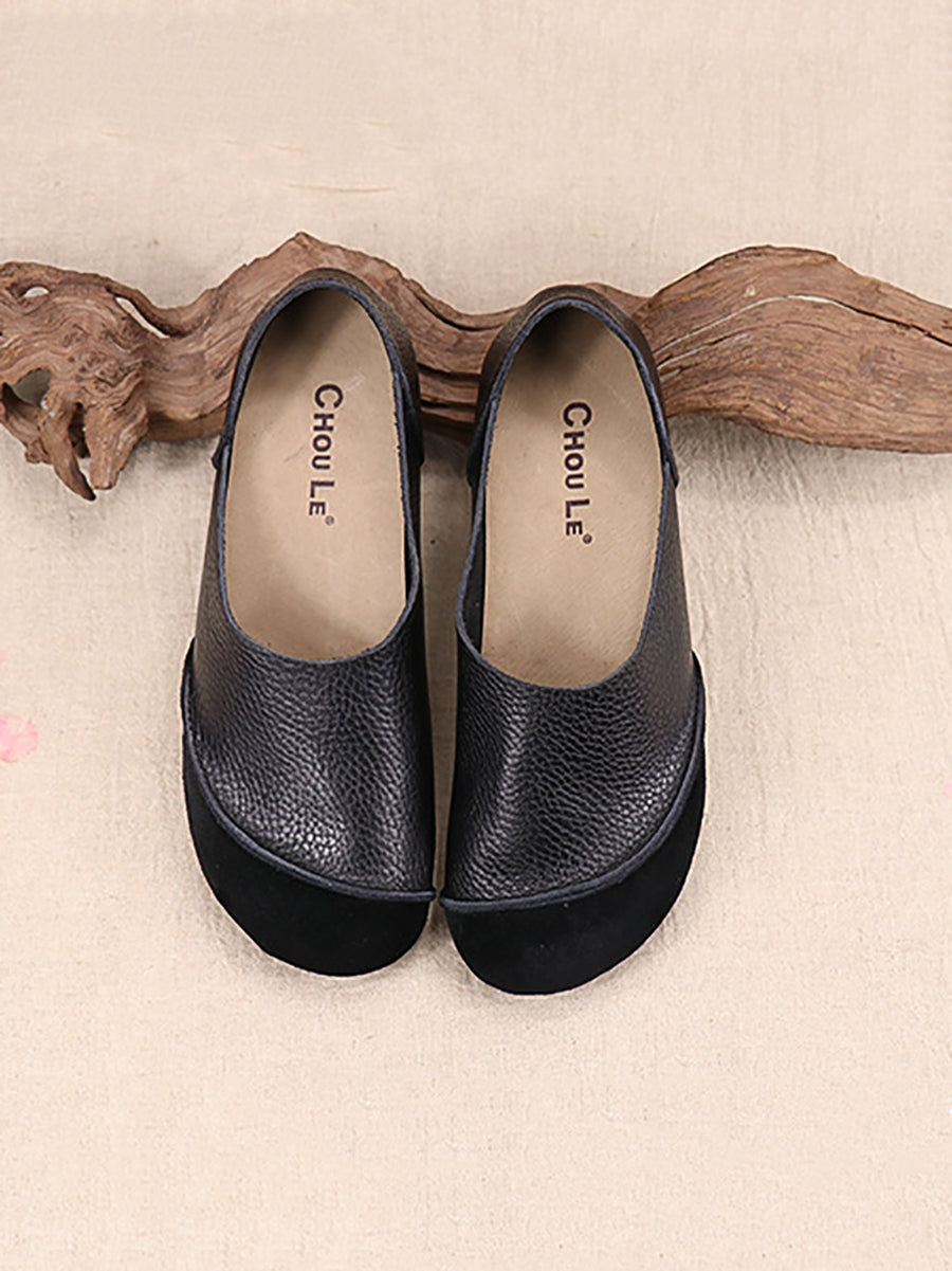 Summer Genuine Leather Spliced Flat Shoes At1043