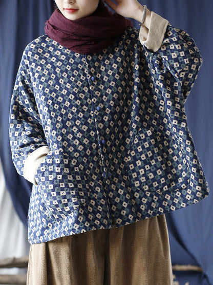 Artsy Retro Plaid Spliced Batwing Sleeve Coat At1077